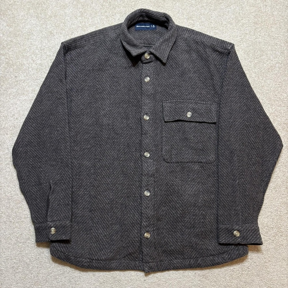 Abercrombie & Fitch Shirt Jacket Mens XL Brown Herringbone Button Up Shacket
